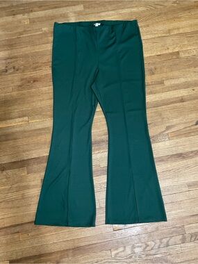 River Island Green Ribbed Flared Pants UK 22 / US 18 NWT Wide Leg Bootcut Trouse